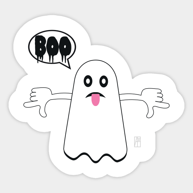 Ghost Of Disapproval - Unhappy​ Ghost​ Saying​ BOO! and showing tongue Sticker by ArtProjectShop